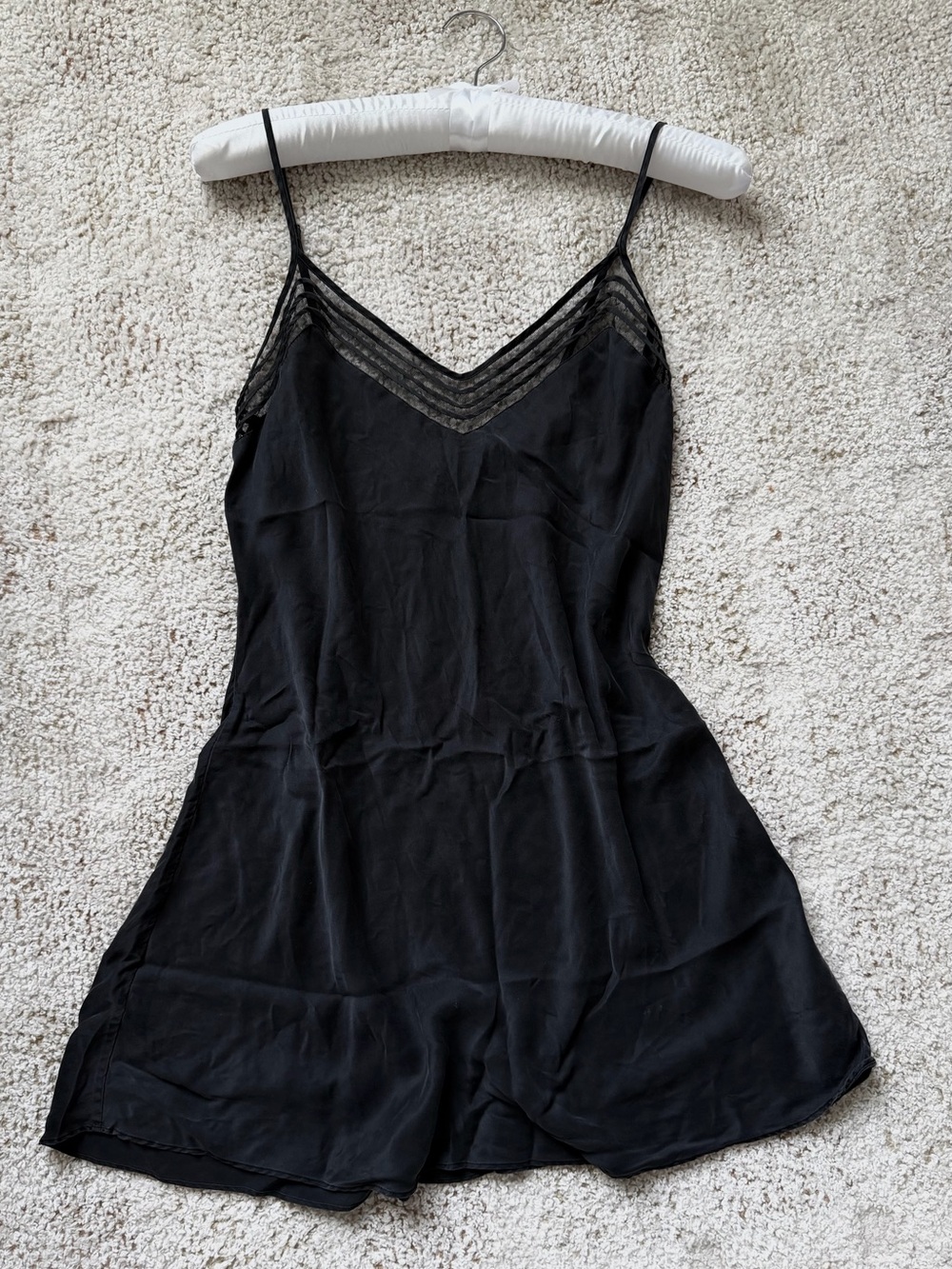Vintage Y2K 2001 Victoria’s Secret Silk Mesh Chevron Slip Dress Black V Back L